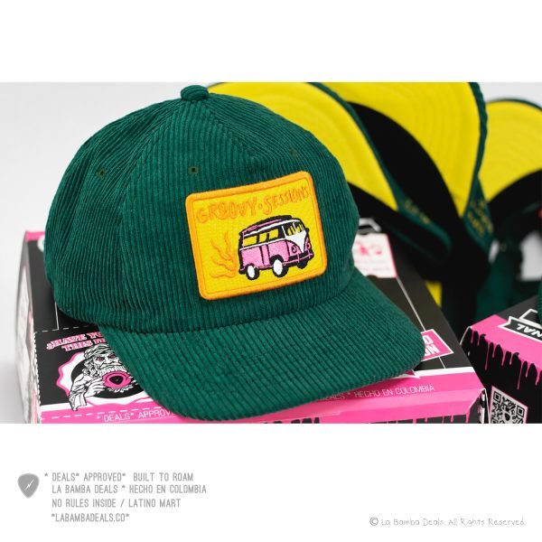 Corduroy Cap “Groovy Sessions” – Pana Clásica (verde)